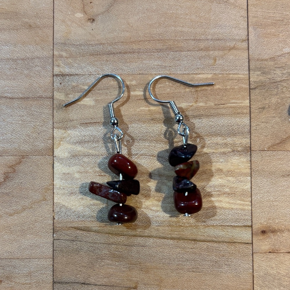 Chic Silver and Red Garnet Stone Earrings